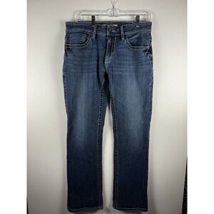 BKE Derek Mens Jeans Sz 32L 32x34 Dark Wash Thick Stitch Whiskered